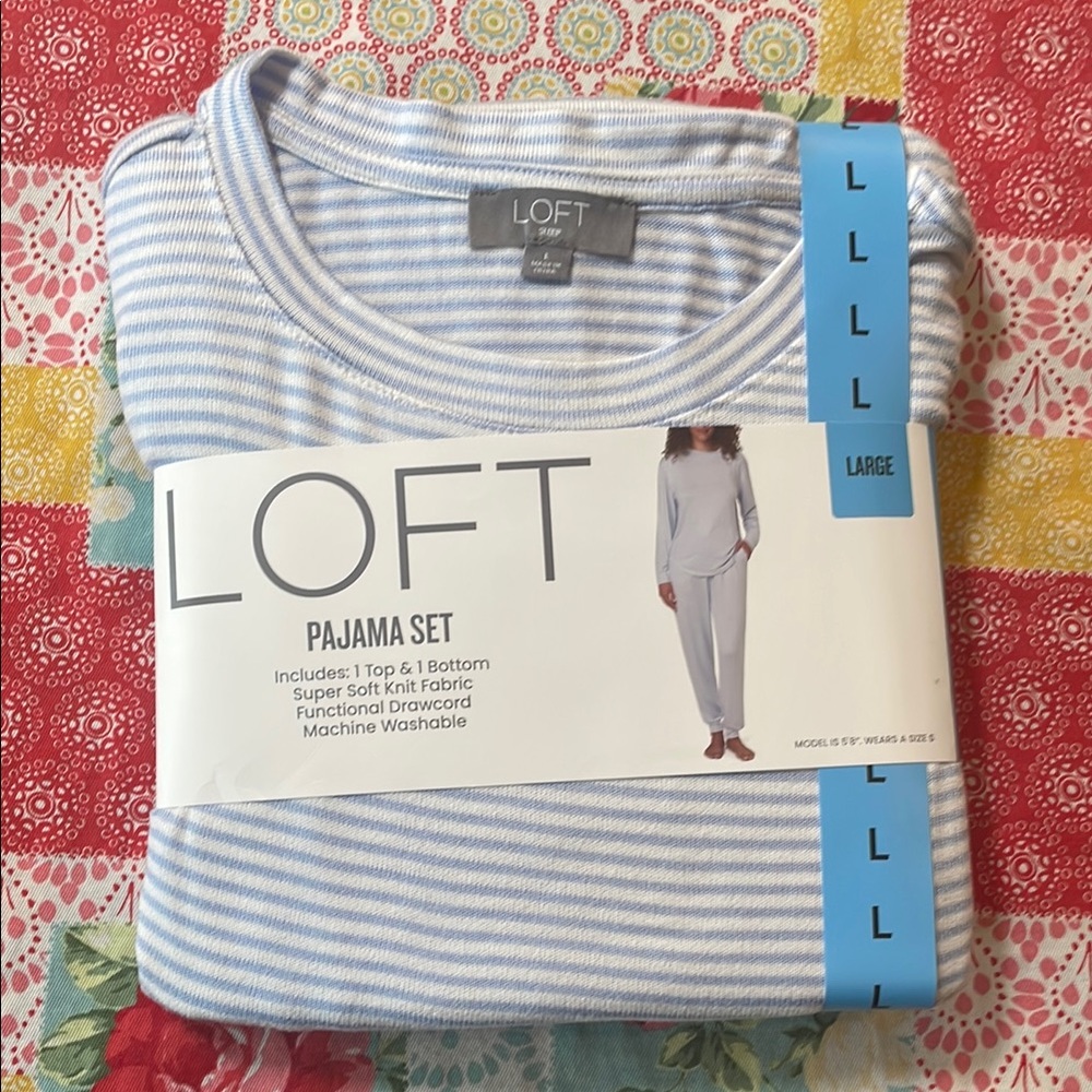 LOFT Blue Plush Pajama Set Classic Stripes NEW Various Sizes